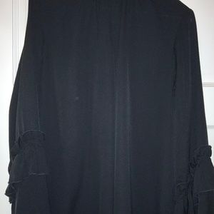 Silk ladies blouse black high neck  gathered with peekaboo keyhole front and bac